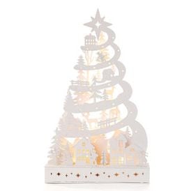 Drevená dekorácia STROM s LED 45 cm, biela 1