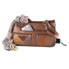 Dámska kabelka s vreckom na dáždnik hnedý patchwork 1